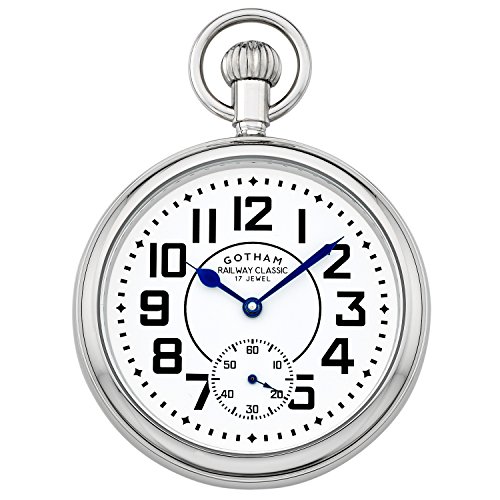 【中古】【未使用・未開封品】GothamメンズシルバートーンMechanical Hand Wind Railroad Pocket Watch # gwc14102s