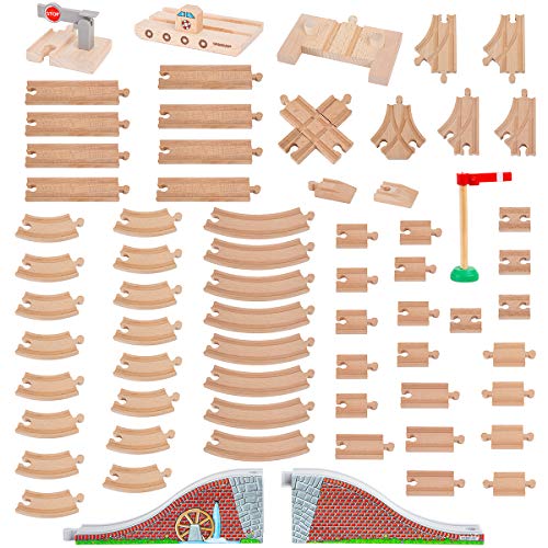 【中古】【未使用・未開封品】Orbrium Toys 68 Pcs Premium Wooden Train Track Expansion Pack