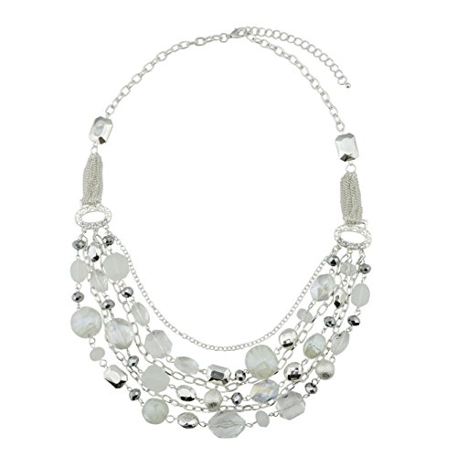 【中古】【未使用・未開封品】(White) - BOCAR Newest Multilayer Chain Crystal Coloured Glaze Statement Women Necklace