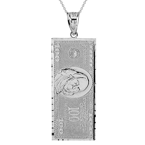【中古】【未使用・未開封品】ヒップホップジュエリー 925スターリングシルバー 100ドル札ペンダントネックレス (1.54インチ) シルバー