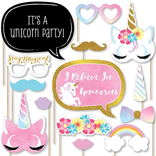 【中古】【未使用・未開封品】Rainbow Unicorn - Magical Unicorn Baby Shower or Birthday Party Photo Booth Props Kit - 20 Count