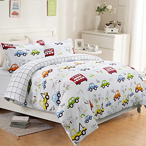 【中古】【未使用・未開封品】(Twin/Twin XL, Cars) - Kids Boys Bedding Cars Vehicles Duvet Cover Set 3-Piece Twin Size (No Comforter Included)画像
