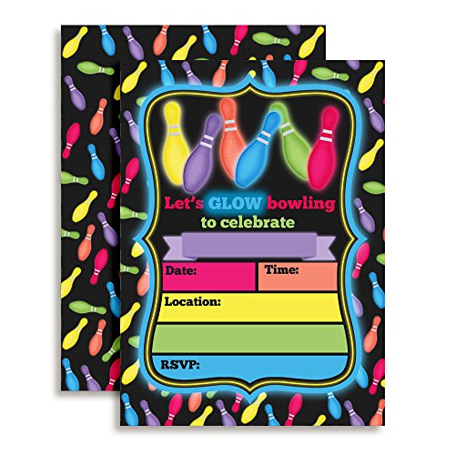【中古】【未使用・未開封品】AmandaCreation 光るボウリング誕生日パーティー招待状 宇宙と暗闇で光るボウリングパーティー用 5インチx7インチ 20枚 白い封筒付き 10,104円