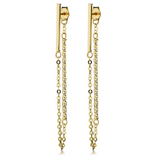 【中古】【未使用・未開封品】Kooljewelry 14Kイエローゴールド バーフロントバックピアス (長さ2.5インチ)