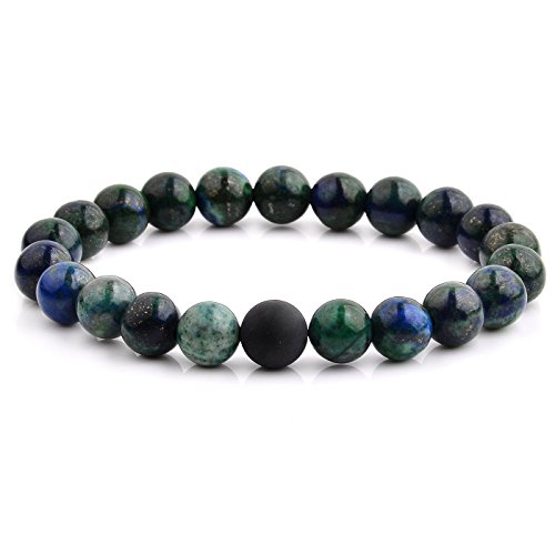 【中古】【未当て嵌める・未開封品】Crucible Jewelry メンズ 光輝アズライトストーンとマットオニキスビーズストレッチブレスレット 幅10.5粍 緑であること/青色 無償性大いさ 靴-その他