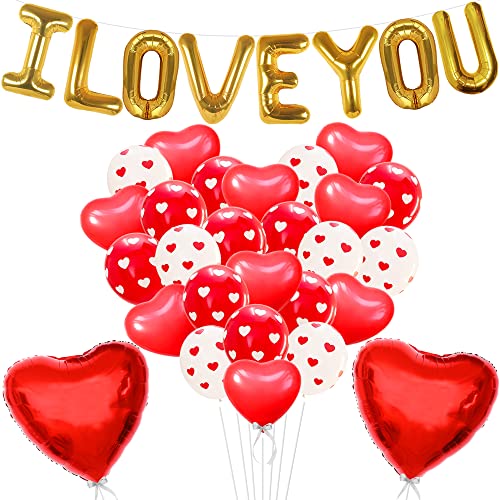 【中古】【未使用・未開封品】Valentine Decorations I LOVE YOU - Balloons Kit, Pack of 35 - Heart Shape Latex Balloons - Heart Print Latex Balloons - Valentines Day