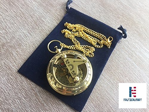 【中古】【未使用・未開封品】真鍮製日時計コンパスW /チェーン\u0026ベロアバッグ ? ネックレスペンダント ? 古いヴィンテージポケットスタイル ? Nauticalギフト