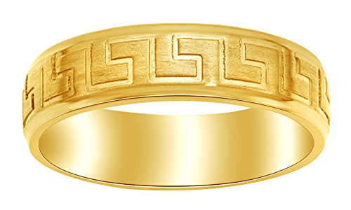 【中古】【未使用・未開封品】6?mm畝エッジギリシャ語キーデザイン光沢バンドリング14?K Gold overスターリングシルバー