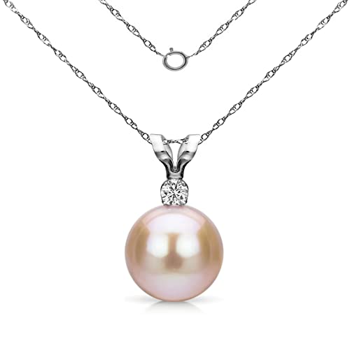 【中古】【未使用・未開封品】14K ホワイトゴールド 1/100 Ct ダイヤモンド&ピンク 7-7.5mm 淡水養殖真珠ペンダントネックレス (G-H、SI1-SI2) 18インチ