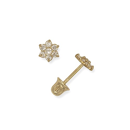 【中古】【未使用・未開封品】Jewelryweb ソリッド14K レディース キュービックジルコニア スモールフラワー スクリューバック スタッドピアス (ホワイトまたはイエロー) クリ|AJIMURA-SHOP