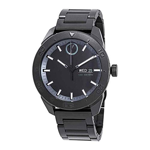 【中古】【未当てはめる・未開封品】Movado Men\u0027s Bold 44粍 Black Steel Bracelet Case Quartz Analog Watch 3600512