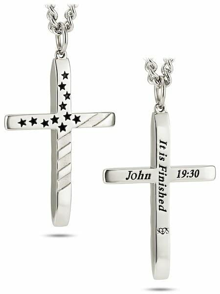 【中古】【未使用・未開封品】メンズ ステンレススチール テーパードフラッグクロスネックレス - John 19:30, 18 inch, ステンレス鋼