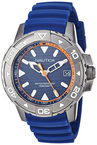 【中古】【未当て嵌める・未開封品】Nautica Men\u0027s Edgewater NAPEGT003 Blue Silicone Japanese Quartz Sport Watch