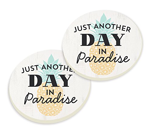 【中古】【未使用・未開封品】Just Another Day in Paradise パイナップルホワイト 2.75 x 2.75 吸収性セラミックカーコースター 2個パック画像