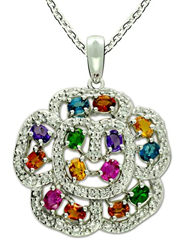 【中古】【未当て嵌める・未開封品】RB Gems Sterling Silver 925 Pendant Necklace Flower Design Genuine Gemstone, Rhodium-Plated Finish (Ruby) その他-靴