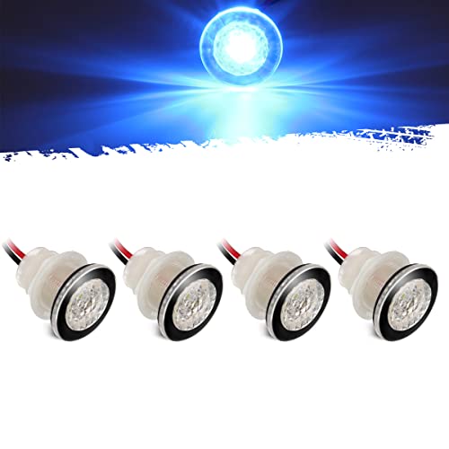 【中古】【未当て嵌める・未開封品】Partsam 4Pcs 2.5糎 - 0.6糎 Livewell Blue Outdoor Path Garden Yard Stair LED Deck Step Lights Clear Lens, Mini Round Led Boat Lights 12V