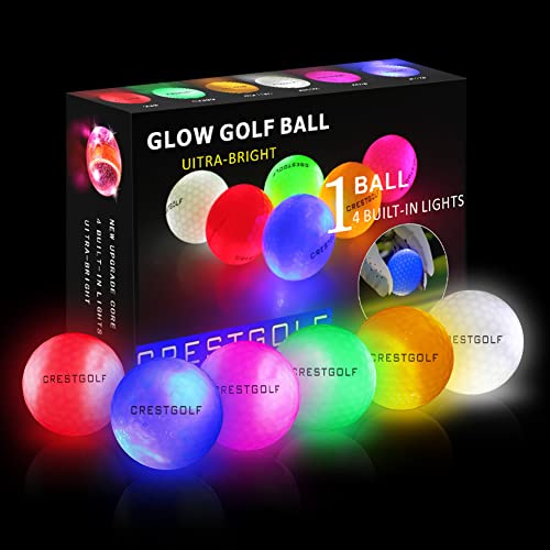 【中古】【未使用・未開封品】Crestgolf 光るゴルフボール新型人気ごるふぼーる6個入り夜間発光可能マルチカラー