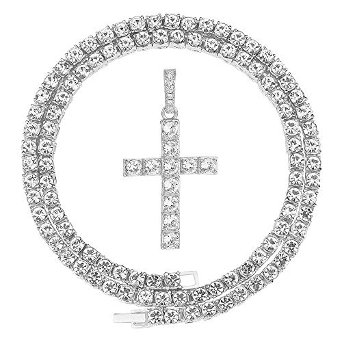 【中古】【未使用・未開封品】HH BLING EMPIRE ゴールドまたはシルバーダイヤモンドクロスペンダントネックレス メンズ レディース アイスアウトチェーン付き 24インチ, 水晶,