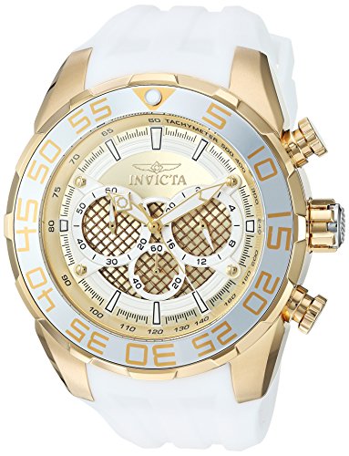 【中古】【未当て嵌める・未開封品】Invicta Men\u0027s Speedway 50粍 White Silicone Band Steel Case Quartz Gold-Tone Dial Analog Watch 26303