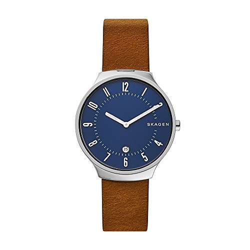 【中古】【未当て嵌める・未開封品】Skagen Men\u0027s Grenen SKW6457 Matte Silver Leather Japanese Quartz Fashion Watch