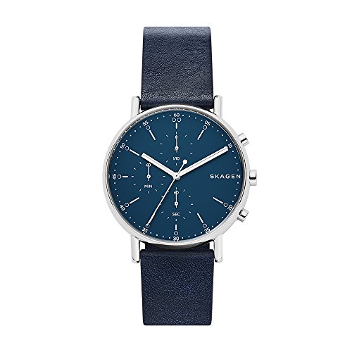 【中古】【未当て嵌める・未開封品】Skagen Men\u0027s Signatur SKW6463 Blue Leather Japanese Chronograph Fashion Watch