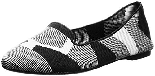 【中古】【未使用・未開封品】Skechers Women's Cleo-Sherlock-Engineered Knit Loafer Skimmer Ballet Flat, Black/White, 8.5 M US