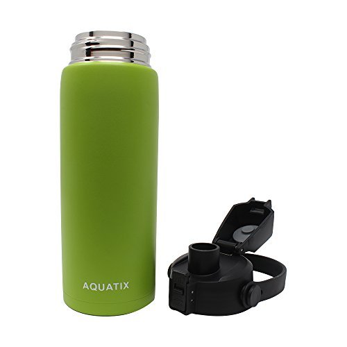 【中古】【未使用・未開封品】新しいAquatixライムグリーン、21オンス)純粋なステンレス鋼二重壁真空断熱スポーツウォーターボトル便利なフリップトップキャップ取り外し可能