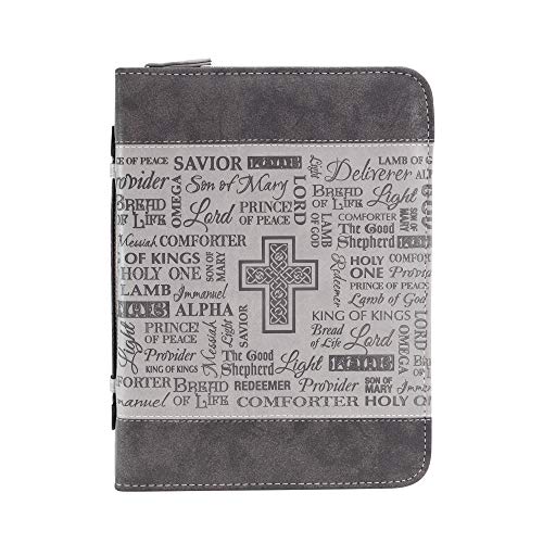 【中古】【未使用・未開封品】イエスの名ブラックグレーエンボスレザーレットジッパー聖書カバー X-Large