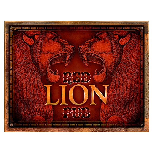【中古】【未使用・未開封品】レッドライオンパブメタルサイン-レトロ、Manゲーム部屋、、パブ、バー Framed Outdoor 18\