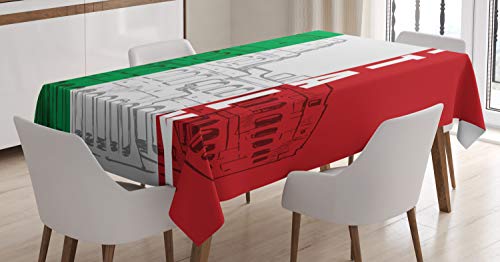 【中古】【未使用・未開封品】イタリア国旗テーブルクロスby lunarable、Roma LandmarkコロシアムHeritage都市景観Ancient Civilizationイメージ、ダイニングルームキッチン長
