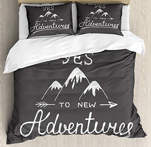 【中古】【未使用・未開封品】Ambesonne アドベンチャー 布団カバーセット Say Yes to New Adventures タイポグラフィーの言葉 スクリブルマウンテン 装飾寝具セット 枕カバー