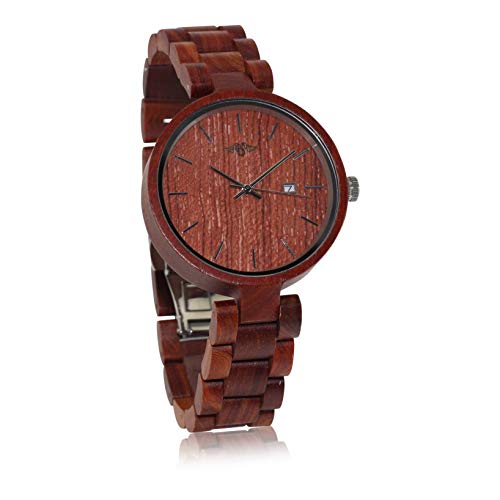【中古】【未当て嵌める・未開封品】Angie Wood Creations木製Women \u0027s Watch with multi-link腕輪 Red Sandalwood