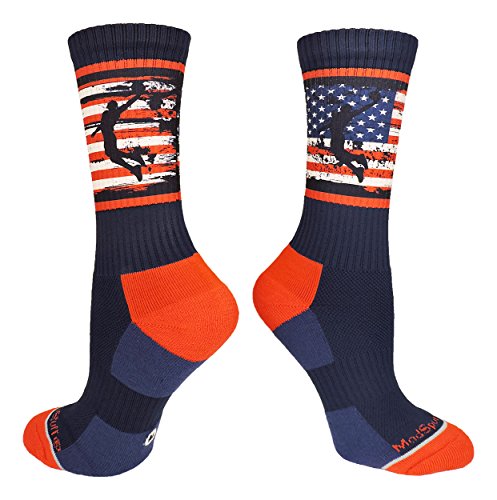 【中古】【未使用・未開封品】(Large, Navy/Red/White) - MadSportsStuff USA American Flag Basketball Player Athletic Crew Socks