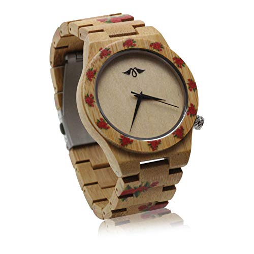 【中古】【未当て嵌める・未開封品】Angie Wood Creations竹Women \u0027s Watch with竹腕輪and Floral Detail しろがね色