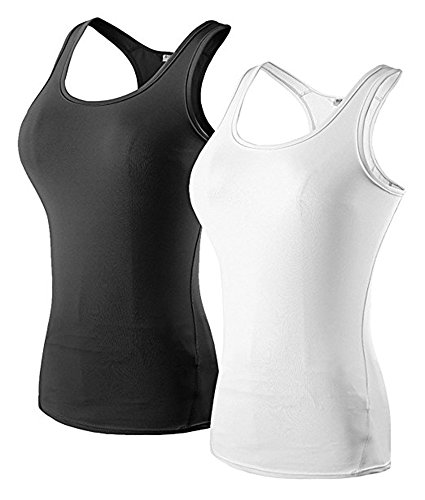 【中古】【未使用・未開封品】(X-Large, Black and White) - Women's Fitness Fast Dry Compression Running Sleeveless Athletic Tank Top 2 Pack