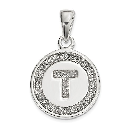 【中古】【未使用・未開封品】スターリングシルバー グリッター エナメル 文字 T サークル ペンダント
