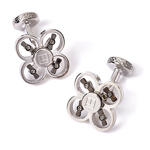 【中古】【未当て嵌める・未開封品】Tateossian Mechanical Mini drone-rt Cufflinks、ロジウムしろがね色