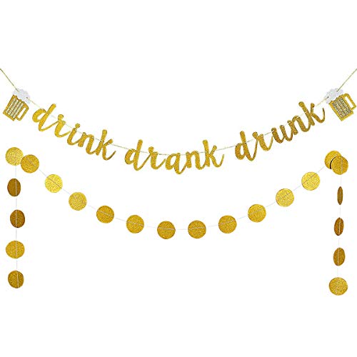 【中古】【未使用・未開封品】ゴールドGlittery Drink飲んだDrunkバナーとゴールドGlittery円ドットガーランド、forバーサイン、独身、結婚式、誕生日パーティ装飾｜AJIMURA-SHOP