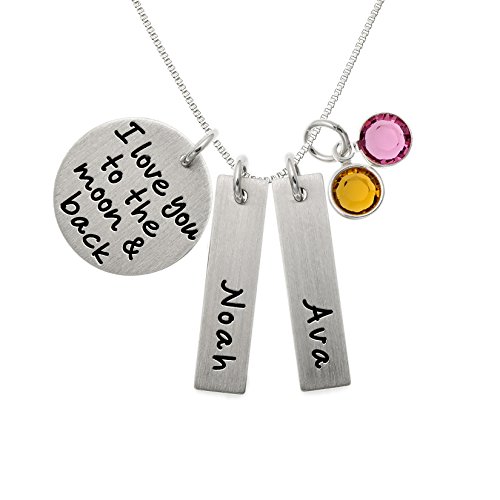 【中古】【未当て嵌める・未開封品】Personalized I Love You To The Moon And Back矩形、ラウンドチャームネックレス。カスタマイズスターリングシルバーDisc and矩形レコード盤