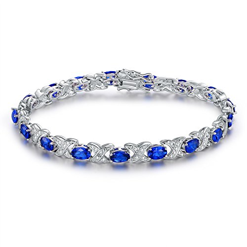 【中古】【未使用・未開封品】Barzelホワイトゴールドメッキcreated-blue-sapphireテニスブレスレット