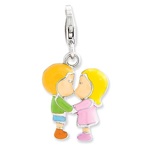 【中古】【未当て嵌める・未開封品】スターリングシルバーエナメルキスカップル ロブスタークラスプチャーム付き添い人