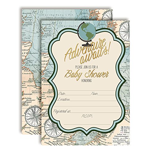 【中古】【未使用・未開封品】Adventure Awaits World Traveler性別ニュートラルベビーシャワー招待状、5?\