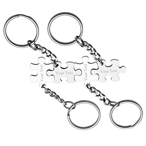 【中古】【未使用・未開封品】Jovivi Free Engraving???カスタマイズカスタム4pcsシルバー刻印ステンレススチールパズルピースキーチェーンカップルMatchingジュエリーセッ