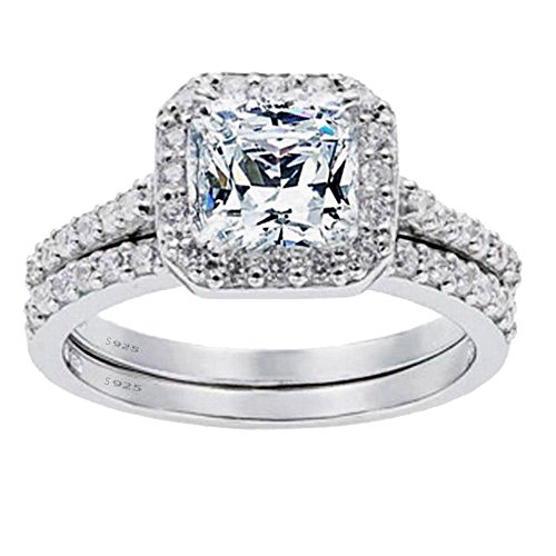 【中古】【未使用・未開封品】Mabellaレディース1.8?CTWプリンセスカット925スターリングシルバーCZ結婚婚約リングセットブライダルリングバンド