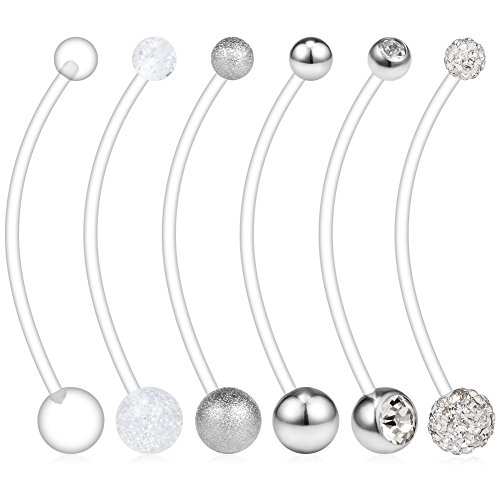 【中古】【未使用・未開封品】ruifan 6個Mixスタイル妊娠スポーツマタニティフレキシブルバイオプラストベリーへそボタンリングリテーナー14?g 1?1?/2inch (38?mm)