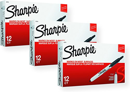 【中古】【未当て嵌める・未開封品】Sharpie 32701 殴りつける式油性目じるし 細字 黒いこと 36本 (各ボックス席12本入り口・入口3箱)