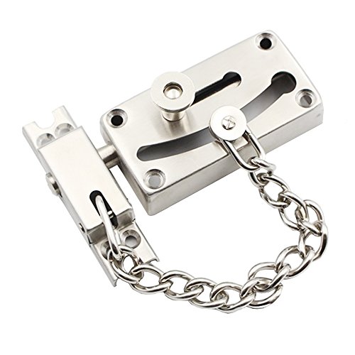 【中古】【未使用・未開封品】dingchi スライドボルトラッチ ゲートラッチ 安全ドアロック 盗難防止チェーンとスプリングロック付き 高耐久 ステンレススチール つや消しニッ