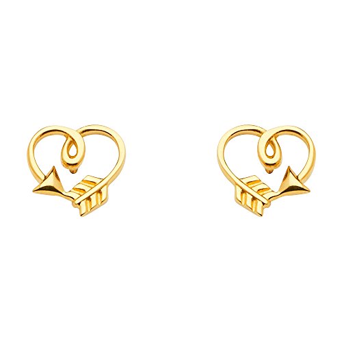 【中古】【未当て嵌める・未開封品】14K 黄色ゴールド アローハートイヤリング うしろ押しうしろ側付き添い人(8 x 8 粍)