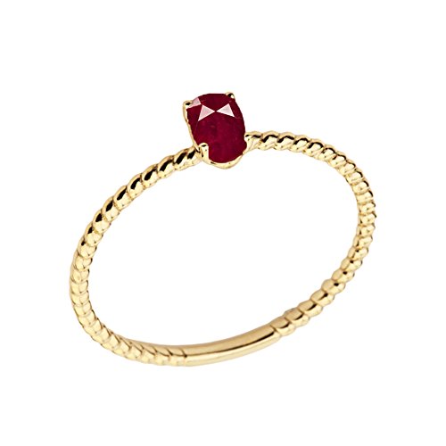 【中古】【未当て嵌める・未開封品】雅びやかな14?Kイエローゴールドスタッカブルoval-shaped Ruby索条エンゲージメント/プロミス輪っか