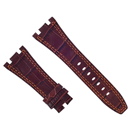 【中古】【未当て嵌める・未開封品】28?粍 Leather Watch Band Strap forオーデマ・ピゲブラウンオレンジステッチ# b6 靴-その他